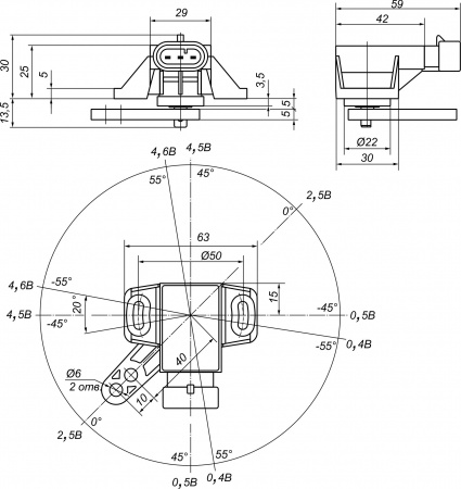 Датчик угла поворота RAS01-1CW903CCW90-5V-45