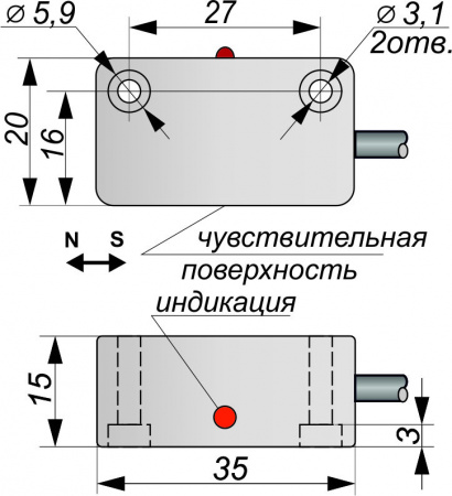 Датчик бесконтактный герконовый DG40-NO-AC(Lкаб=0,35м)